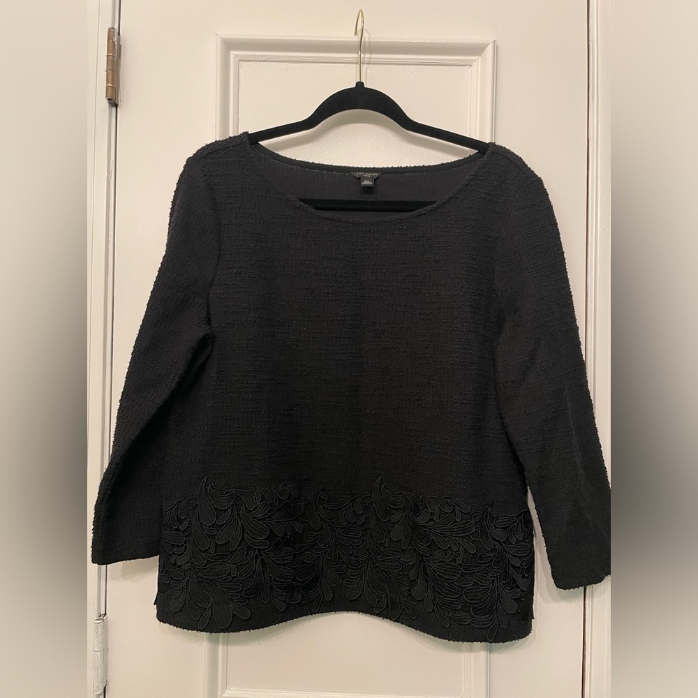 Petite Ann Taylor Black Woven Lace Blouse MP